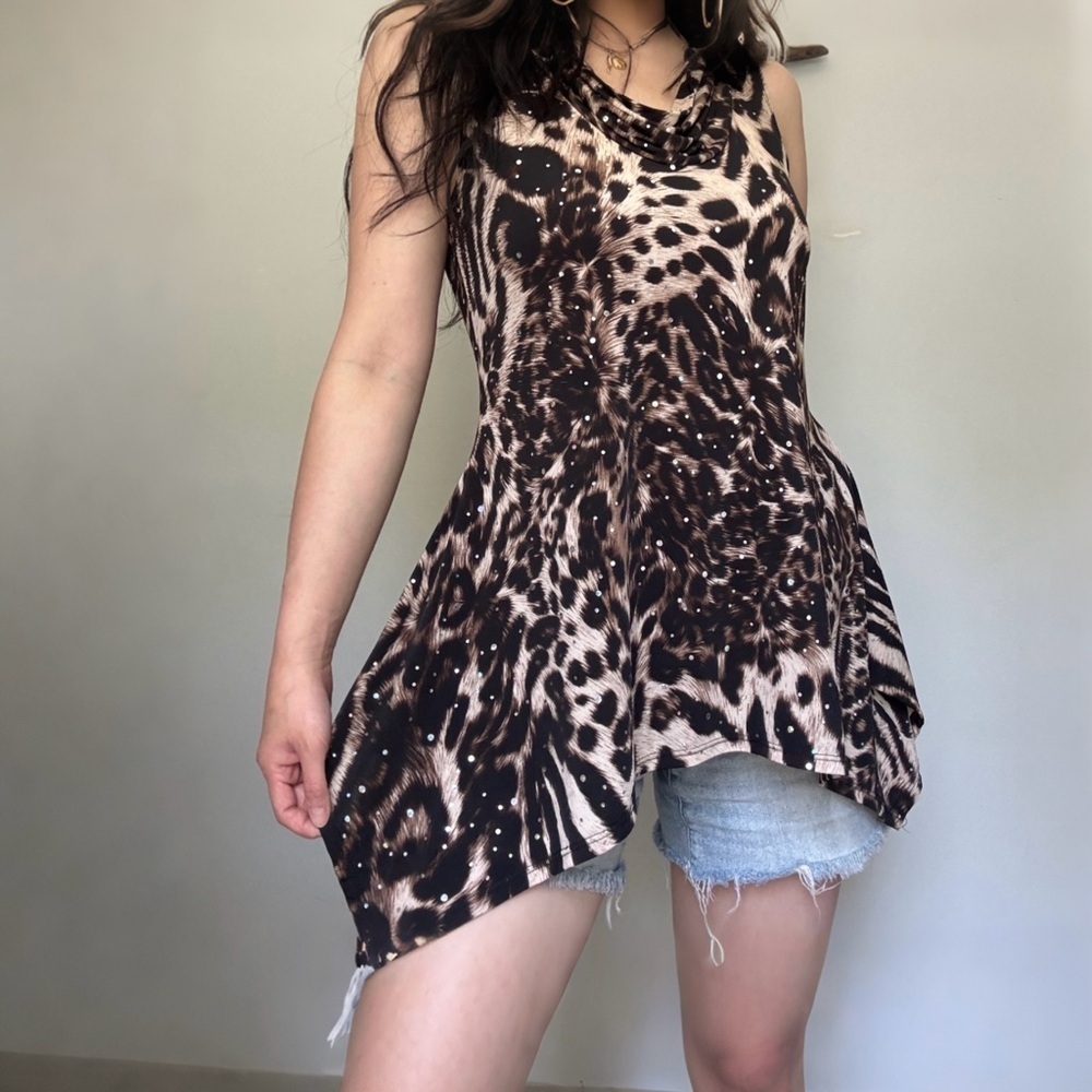 🐆 Y2K Brittany Black Leopard Print Tunic Top